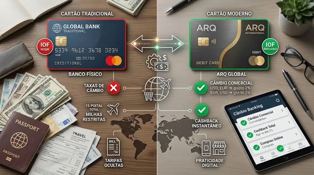 Comparação entre cartão ARQ e cartão internacional tradicional