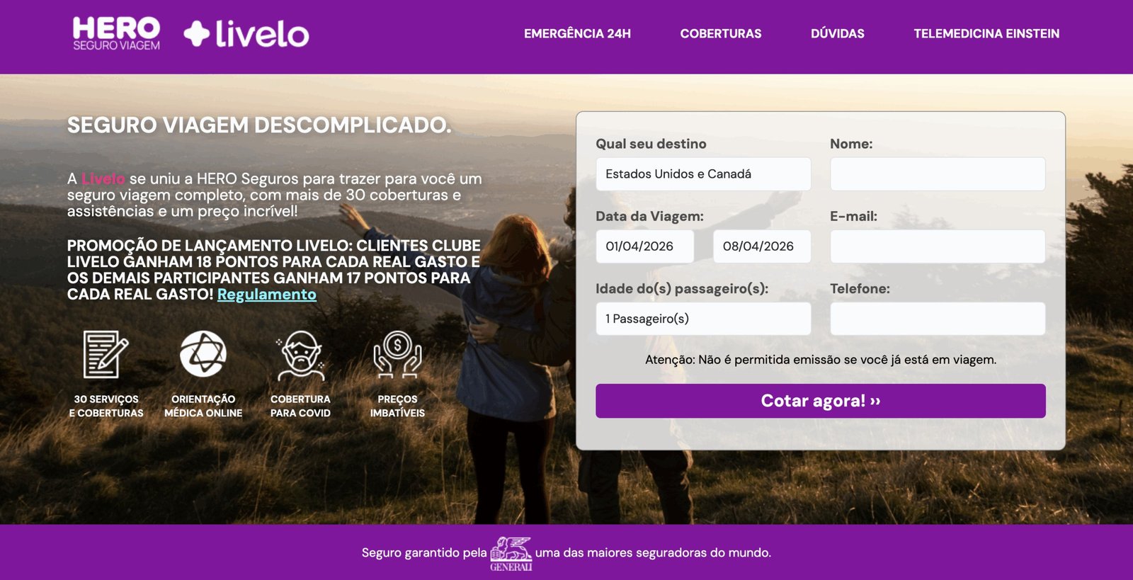Últimos dias para acumular até 18 pontos Livelo por real no seguro viagem da HERO - Imagem do artigo original