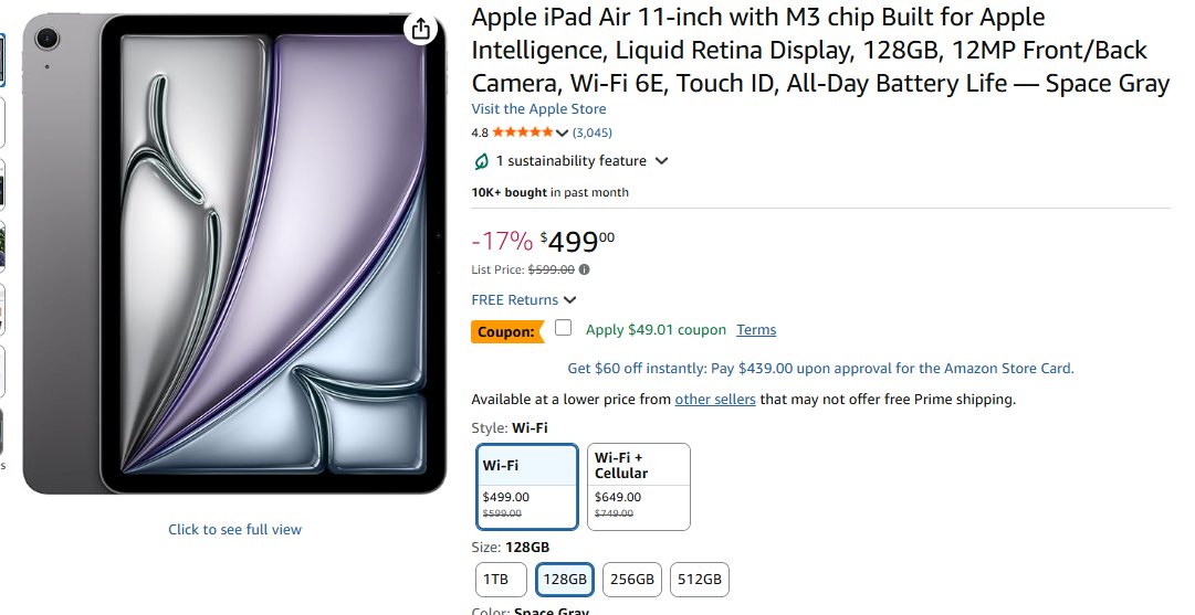 iPad Air 11 recebe 17% de desconto na Amazon dos Estados Unidos - Imagem do artigo original