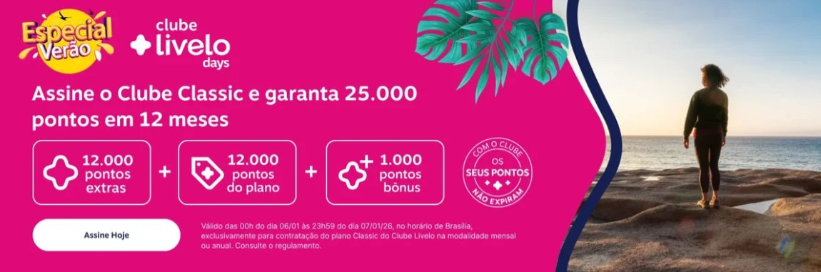 Último dia para garantir 25 mil pontos no Clube Livelo Classic pagando milheiro a R$ 19,40 - Imagem do artigo original