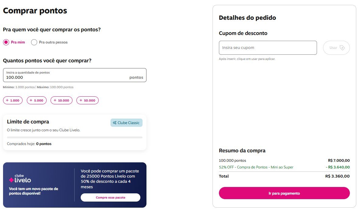 Livelo corta até 54% no valor dos pontos e libera pagamento em 12 vezes 1 Livelo corta até 54% no valor dos pontos e libera pagamento em 12 vezes - Imagem do artigo original