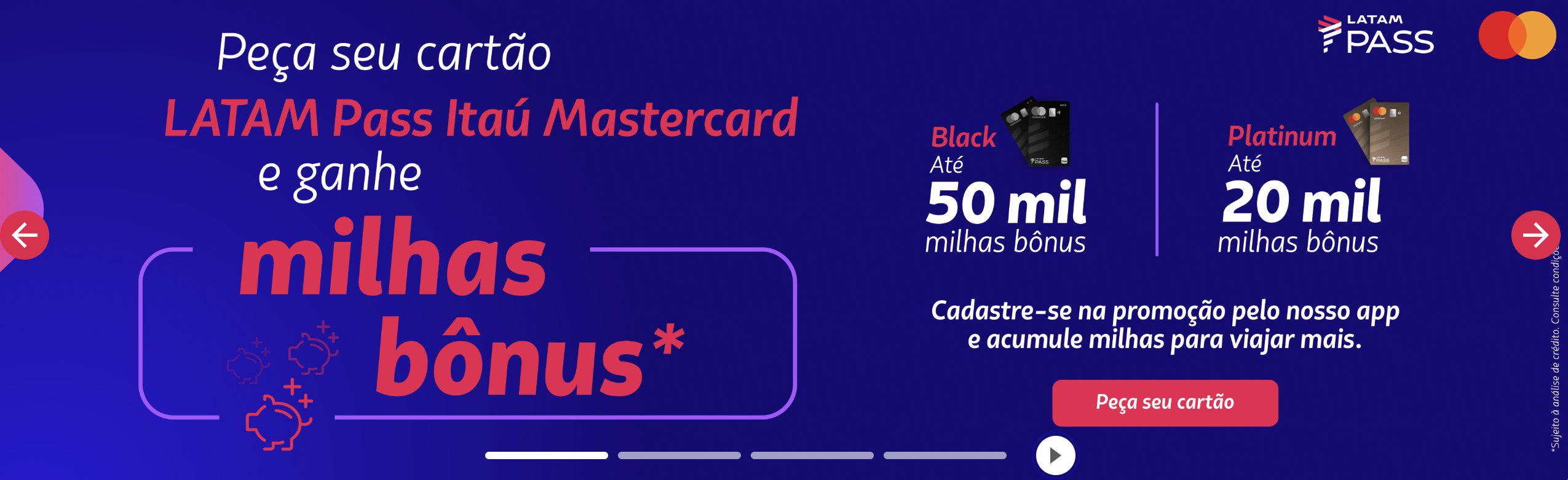 Últimas horas para garantir até 50 mil milhas bônus nos cartões LATAM Pass Itaú Mastercard 1 Últimas horas para garantir até 50 mil milhas bônus nos cartões LATAM Pass Itaú Mastercard - Imagem do artigo original