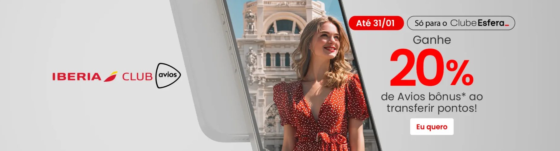 Iberia Club libera bônus de 20% das transferências via Esfera - Imagem do artigo original