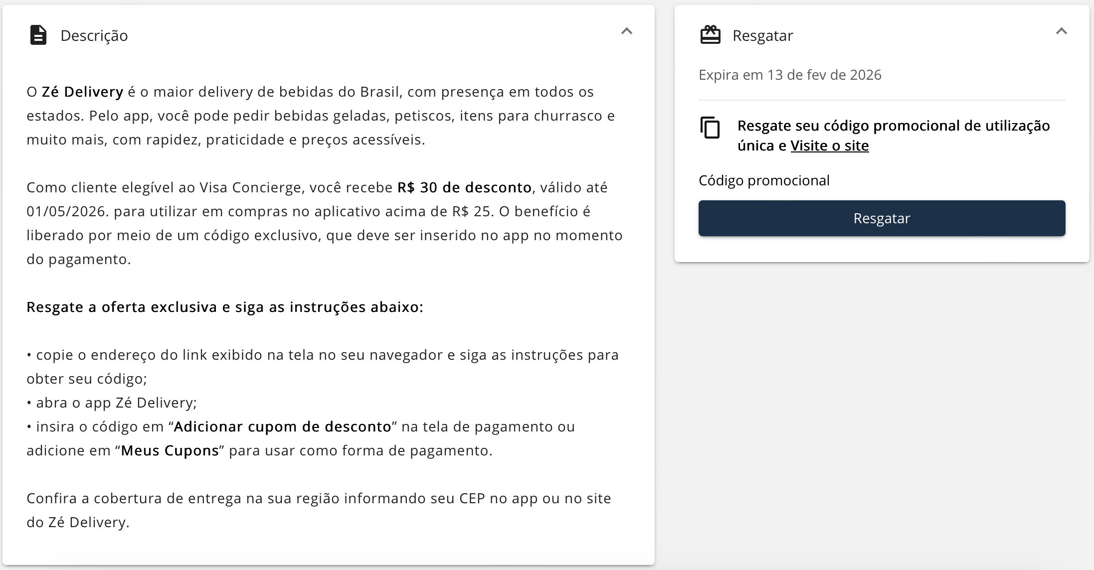 Cupom de R$ 30 no Zé Delivery: como resgatar pelo Visa Concierge antes que acabe - Imagem do artigo original