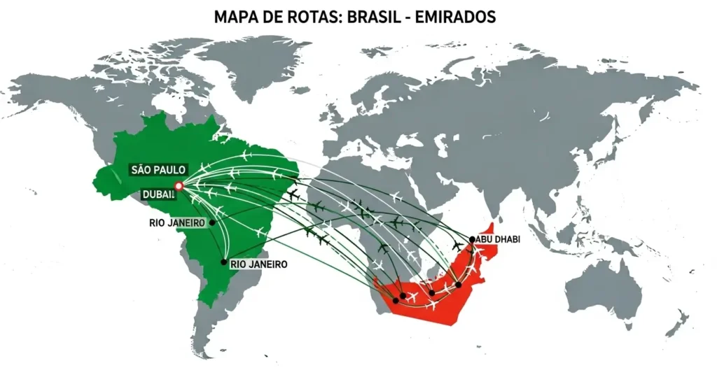 Parceria Etihad e Gol: Como Voar para Abu Dhabi Acumulando no Smiles 1 Parceria Etihad e Gol: Mapa Brasil Emirados
