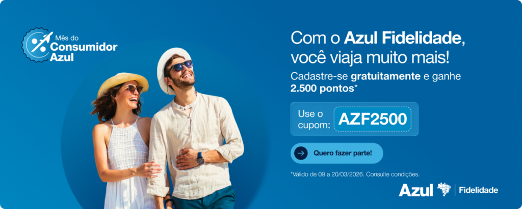 Azul distribui 2.500 pontos para novos cadastrados; veja como garantir o bônus 1 Azul distribui 2.500 pontos para novos cadastrados; veja como garantir o bônus - Imagem do artigo original