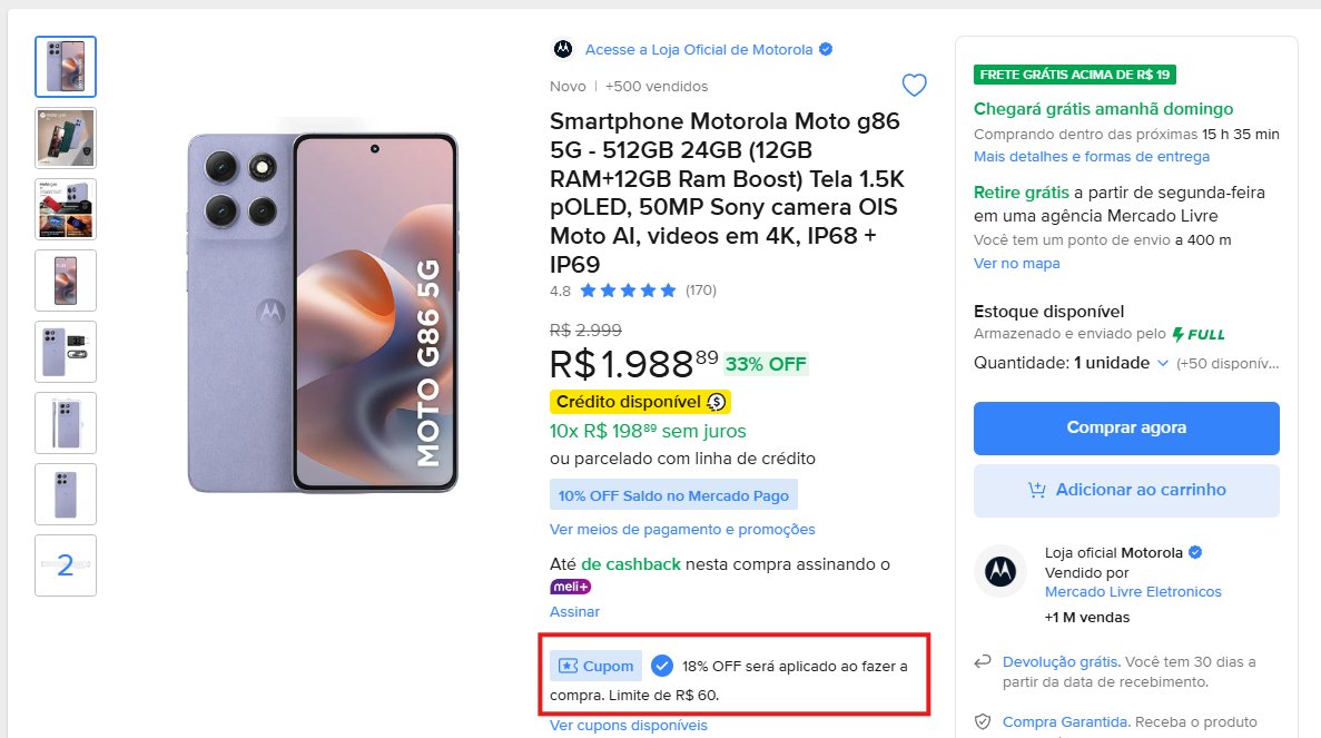 Mercado Livre libera cupom de até R$60: veja como garantir 18% off hoje 1 Mercado Livre libera cupom de até R$60: veja como garantir 18% off hoje - Imagem do artigo original