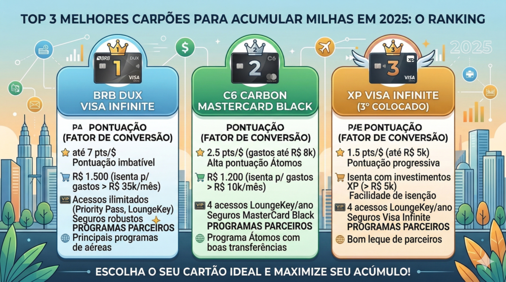 Qual o Melhor Cartão para Acumular Milhas em 2025? 2 ranking melhores cartoes milhas 2025