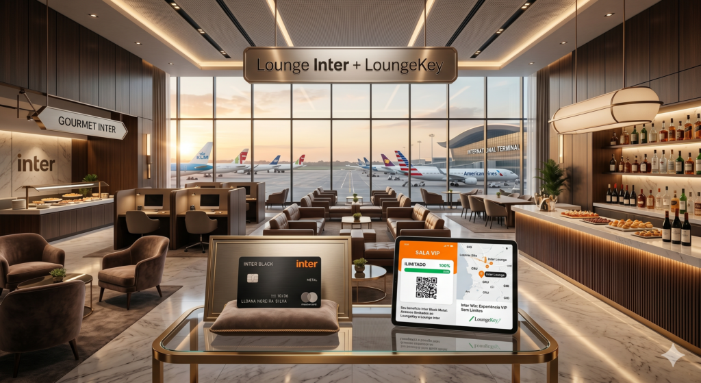 Inter Black Ilimitado em 2026: O Segredo que Não Te Contaram 4 Benefício de Sala VIP ilimitada do cartão Inter Black em aeroporto internacional