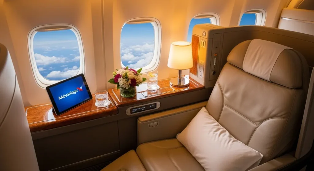 Como transferir milhas para o programa AAdvantage em 2026 e dolarizar suas viagens 3 Cabine de primeira classe luxuosa da Qatar Airways reservada exclusivamente através do programa AAdvantage milhas.