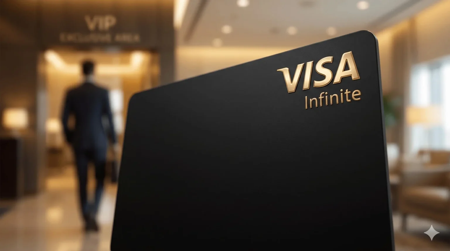 Close-up de um cartão de crédito preto fosco com o logotipo Visa Infinite brilhando em dourado, imagem destacada do Itaú Visa Infinite Privilege.