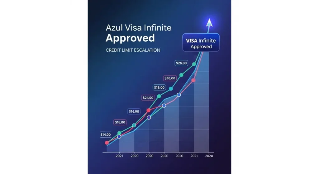 O segredo dos bastidores: Como conseguir a Azul Visa Infinite aprovação sem comprovar R$ 15 mil de renda 2 Gráfico financeiro mostrando a escalada de limites de crédito culminando na Azul Visa Infinite