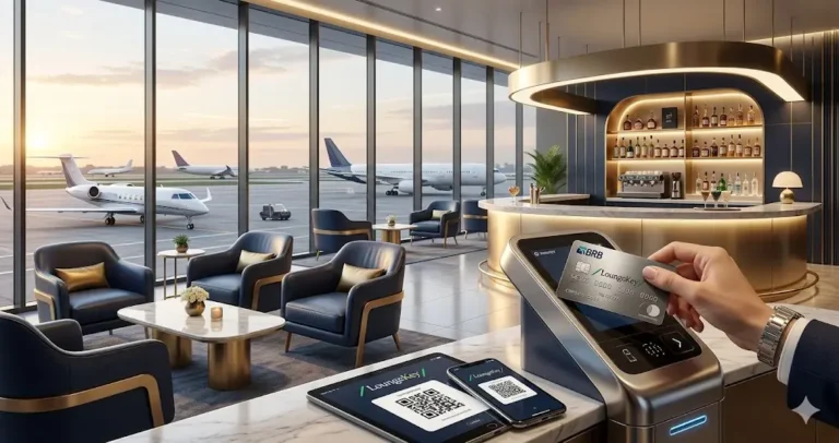 LoungeKey 2026: Guia Completo de Acessos e Salas VIP LoungeKey 2026: Interior aeroporto sala VIP LoungeKey