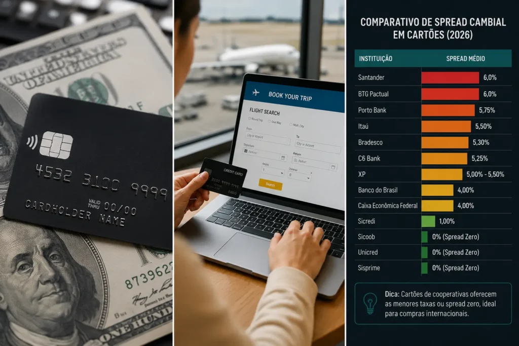 Comparativo de Spread Cambial em Cartões: o custo invisível das compras internacionais 3 Gráfico comparativo do spread cambial entre bancos brasileiros em 2026.