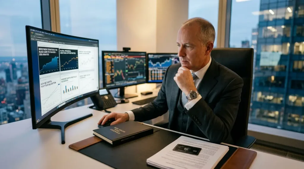 Executivo de alto escalão focando em arbitragem financeira sabendo como isentar anuidade de cartão black com investimentos em 2026