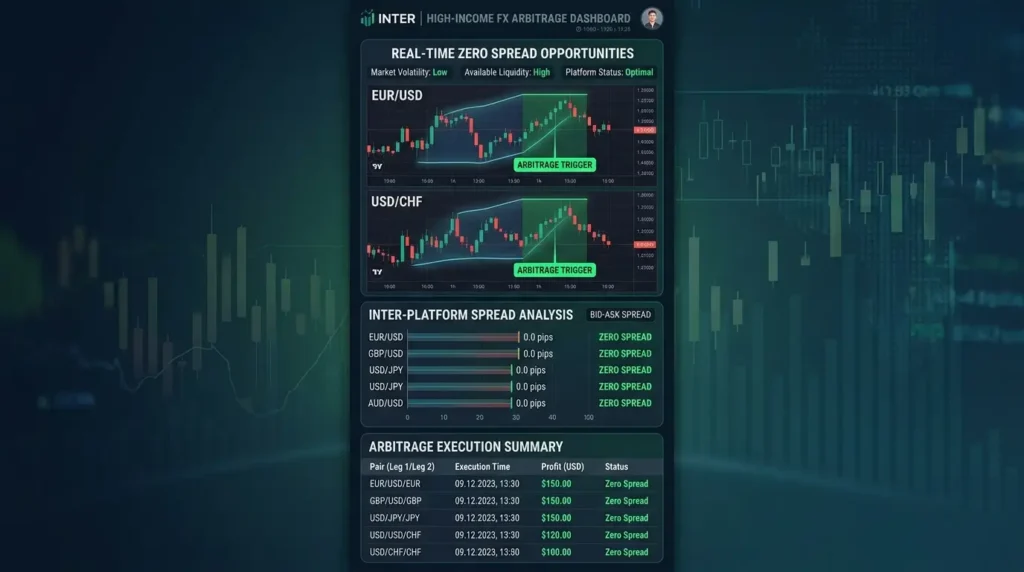 Gráficos financeiros de alta renda mostrando a arbitragem de divisas com o spread zero no Inter.