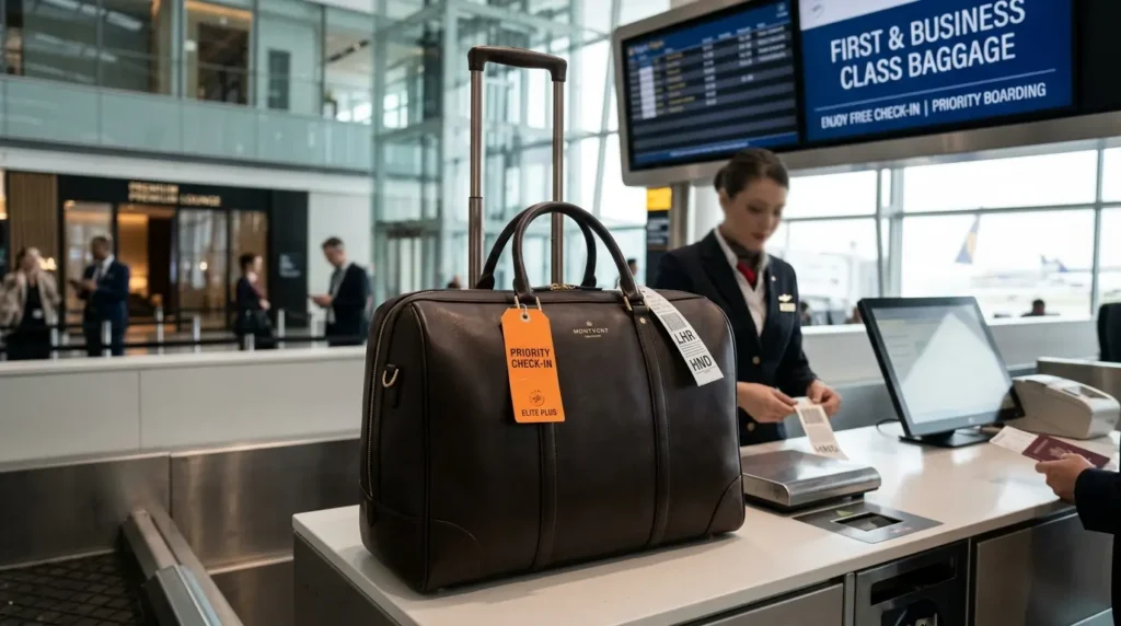 A Brecha Tarifária Implacável Para Despachar Bagagem de Graça em Qualquer Voo 2 Mala de viagem de luxo com priority tag pronta para despachar bagagem de graça.