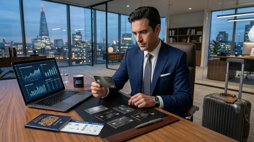 Melhores Cartões Black 2026: Ranking Completo dos Cartões Premium 6 Cliente utilizando benefícios de um cartão Black em sala VIP de aeroporto.Melhores Cartões Black 2026