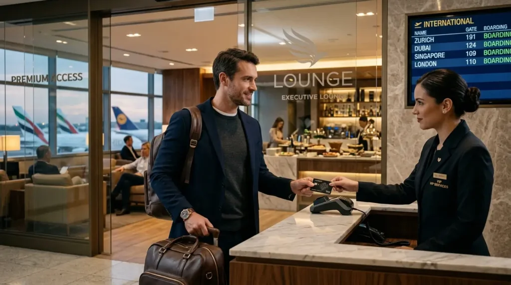 Cliente acessando sala VIP com o Unicred Ímpar Visa Infinite