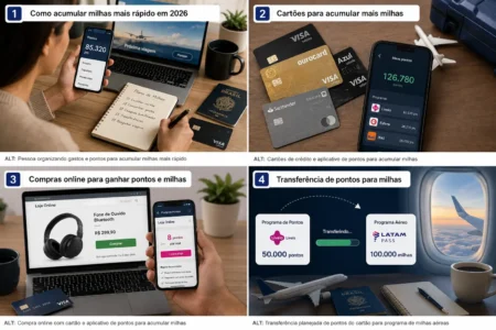 Como Acumular Milhas Mais Rápido em 2026 sem Gastar Mais Pessoa organizando gastos e pontos para acumular milhas mais rápido