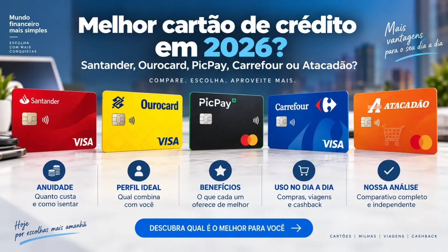 Comparação para escolher o melhor cartão de crédito em 2026